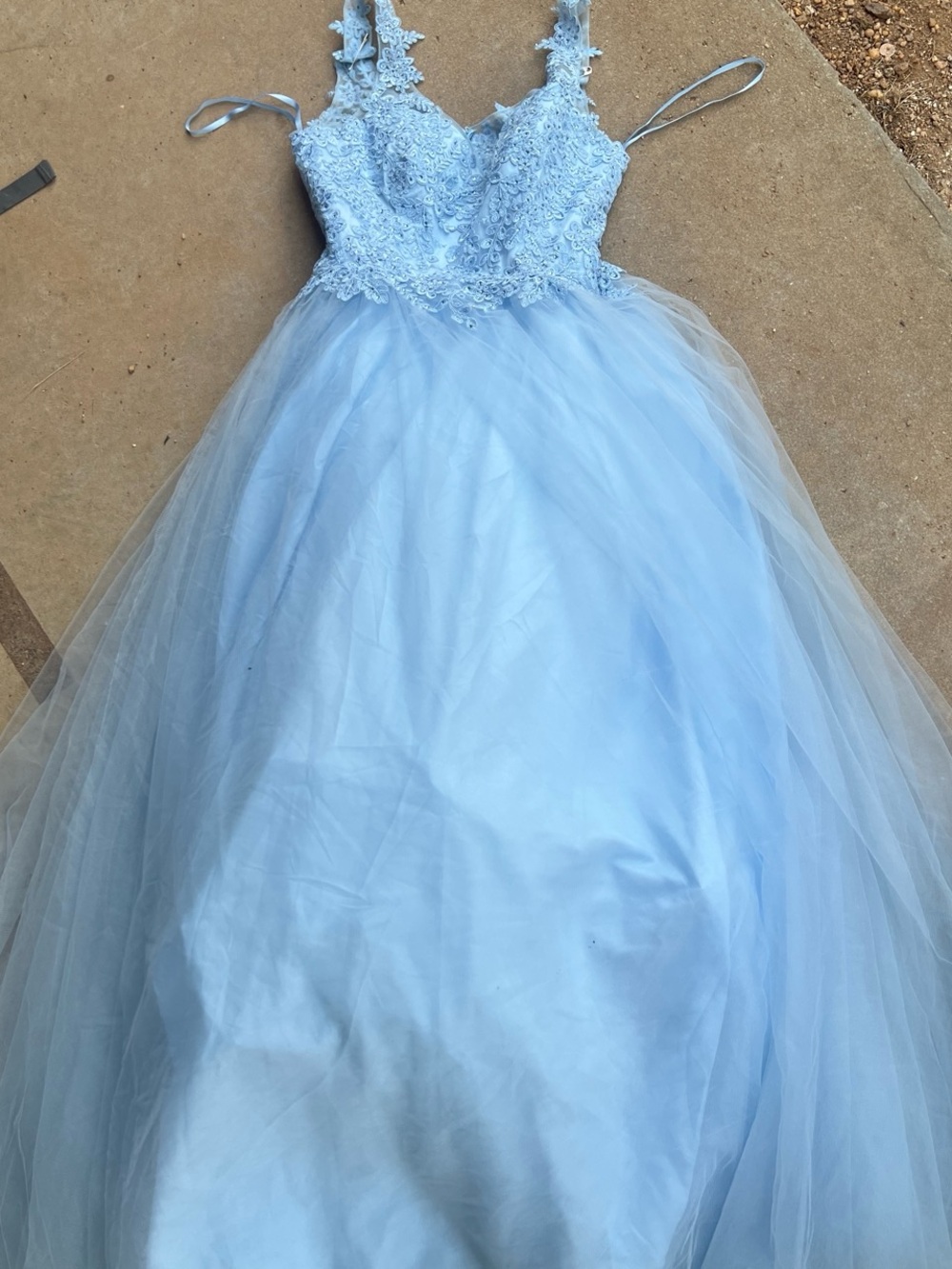 Dancing Queen Light Blue Lace Appliqué Tulle Prom Dress